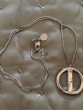 White House Black Market Silver-Tone Round Pendant Necklace with Crystal Bar